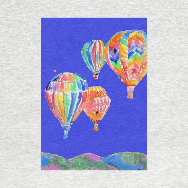 Hot Air Balloon Watercolor Painting on Navy Blue Balloons by SarahRajkotwala